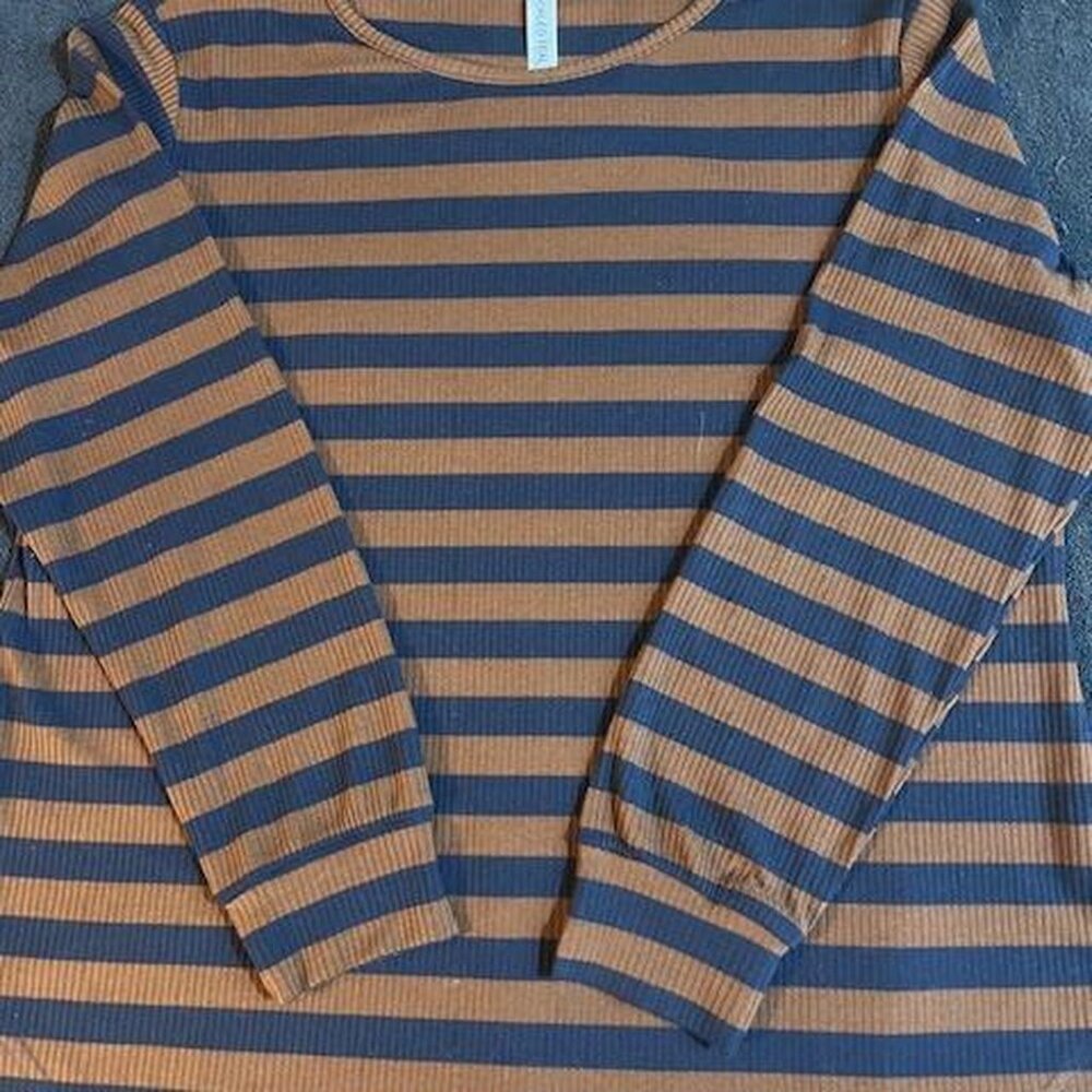 Tenaciously Teal LS Knit Top, L, Navy and Brown
